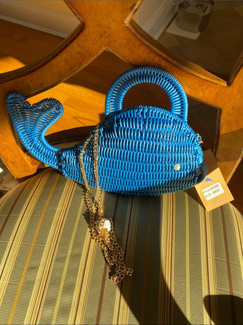 NWT Tommy Bahama Blue Woven Whale Crossbody Bag with gold crossbody strap